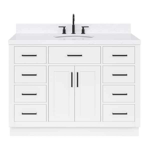 Hepburn 48 in. W x 22 in. D x 36 in. H Single Sink Freestanding Bath Vanity in White with Carrara Quartz Top