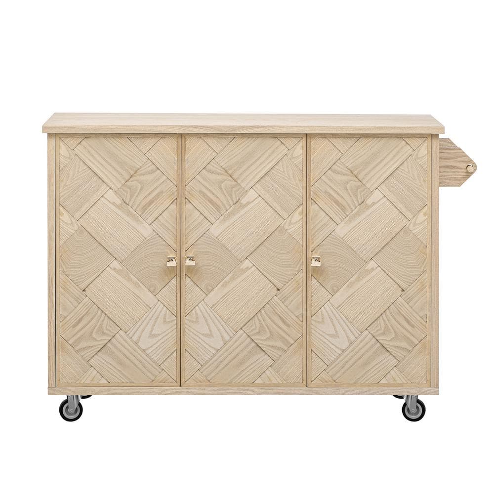 Natural Wood Rectangular Drop Leaf Kitchen Cart with Storage