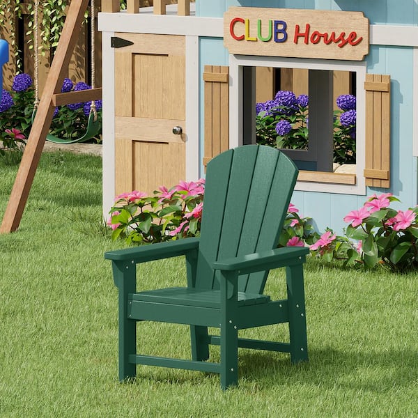Children's Laguna Outdoor Patio All Weather Fade Resistant Kids Poly Plastic Adirondack Chair in Dark Green