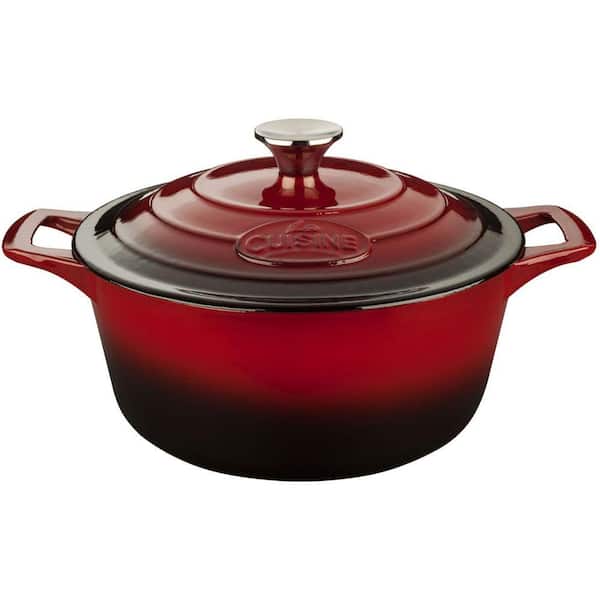 La Cuisine 5 Qt. Cast Iron Round Casserole with Red Enamel