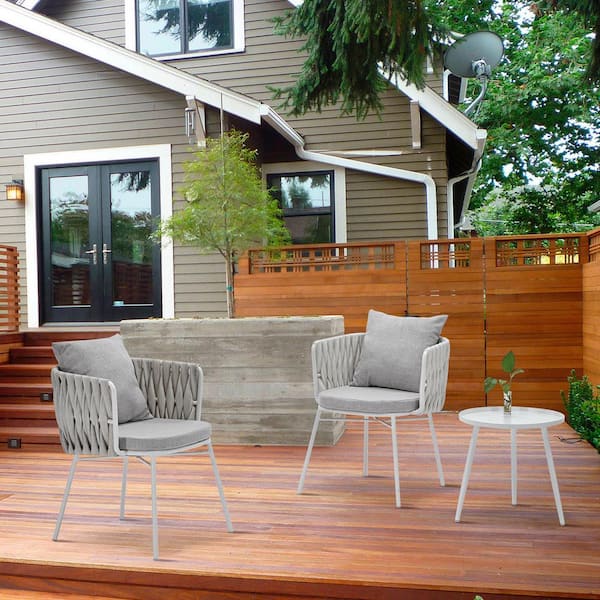 Wateday Patio 3-Pieces Light Gray Wicker Outdoor Conversdatioin Set with Gray Cushions