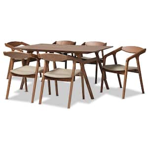 Harland 7-Piece Grey and Walnut Brown Dining Set