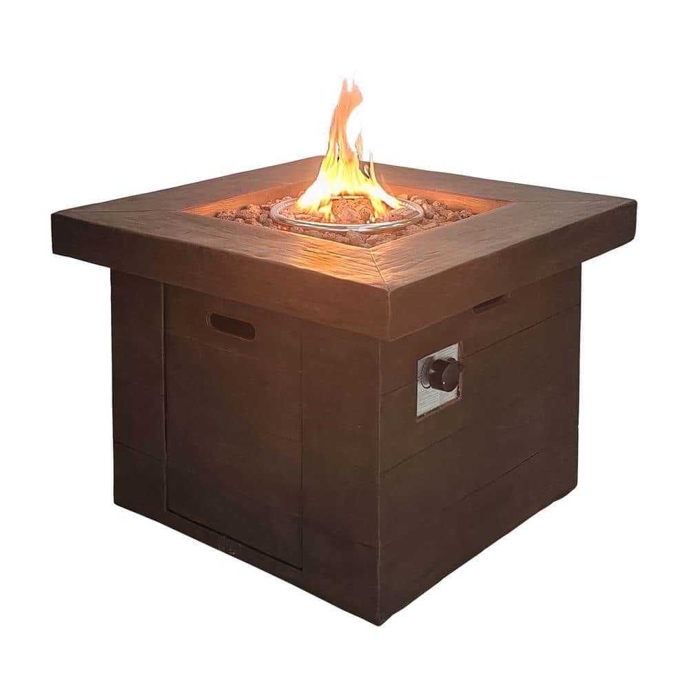 FESTIVO 32 in. Antique Oak Color Steel Base Gas Fire Pit with Electronic Ignition and Lava Rocks