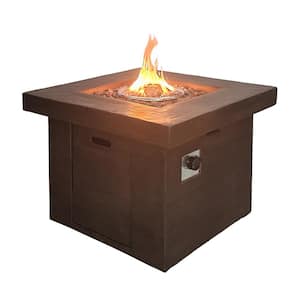 32 in. Antique Oak Color Steel Base Gas Fire Pit with Electronic Ignition and Lava Rocks