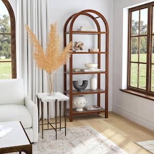 Hanover 80 in. H Medium Brown Wood Arched 5-Tier Etagere Bookcase