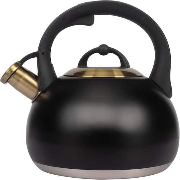 3.1 qt. 12-Cup Black Food Grade Stainless Steel Whistling Stovetop Tea Kettle with Pour Spout