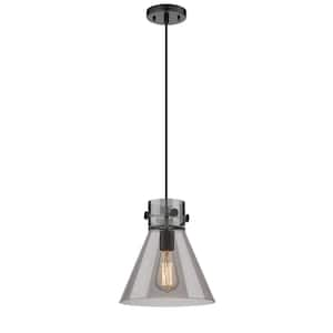 Newton Cone 100-Watt 1 Light Matte Black Shaded Pendant Light with Tinted glass Tinted Glass Shade