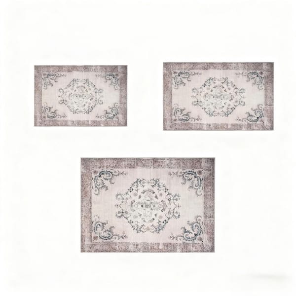 5 ft. x 7 ft. Antique Brass White Floral Washable Area Rug for Bedroom, Dining Room, Living Room