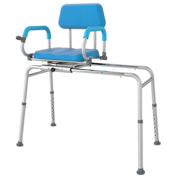 34.2-41 in. W Freestanding Sliding Swivel Shower Chair with Pivoting Arms Adjustable Height Tub Transfer Bench in Blue