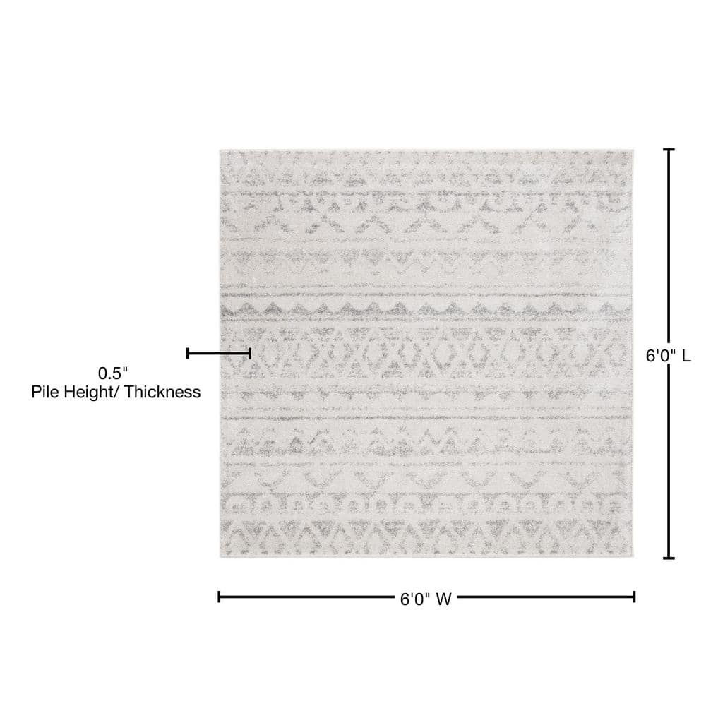 Ivory and Silver 6' x 6' Square Synthetic Area Rug