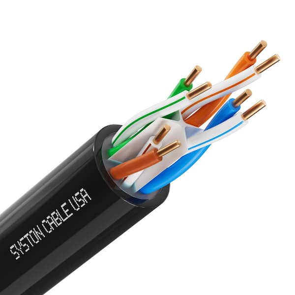 250 ft. Cat 6E Direct Burial Ethernet Network Cable Data Wire 600 MHz Water Blocking Gel-Filled for Outdoor Using-Black
