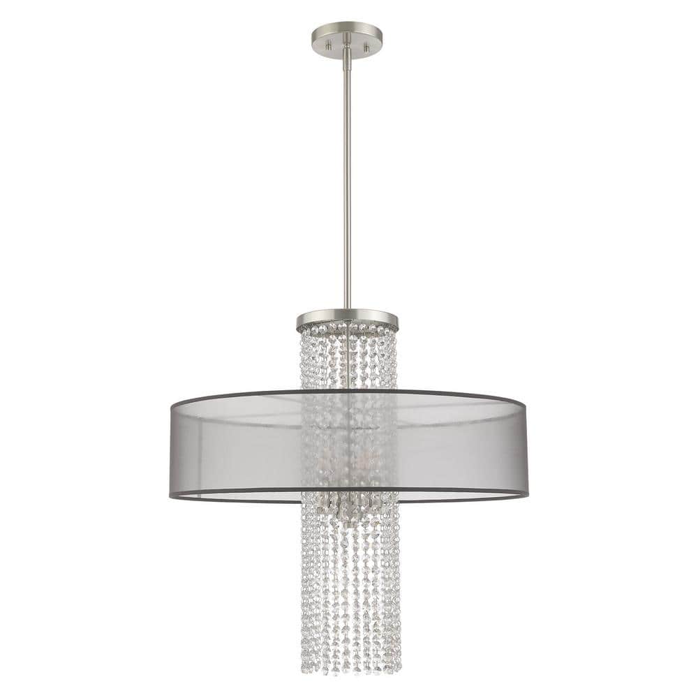 Bella Vista Brushed Nickel 4-Light Crystal Drum Chandelier