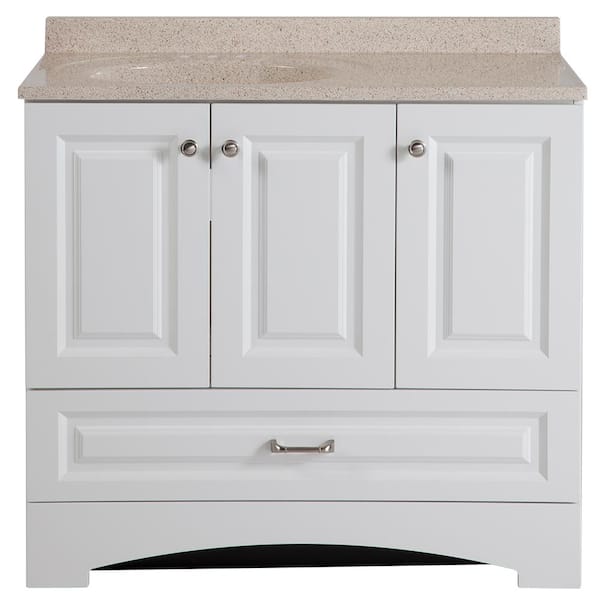 Lancaster 36.5 in. W x 18.63 in. D x 35.4 in. H Single Sink Bath Vanity in White Maui Cultured Marble Top