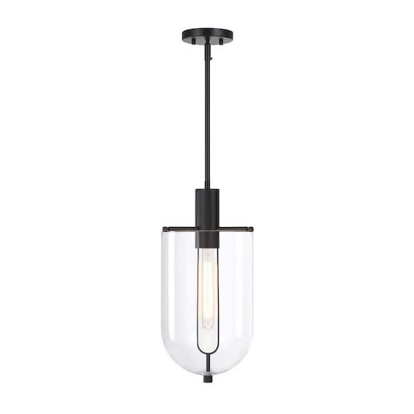 Skylar 60 Watt 1-Light Matte Black Down Pendant Light with Clear Glass Shade