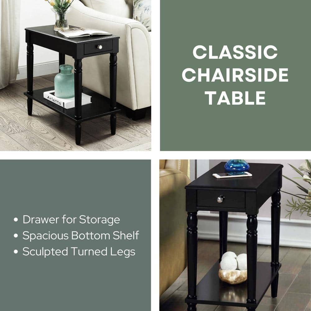 Elegant Square Black Wood End Table with Storage and Turned Legs