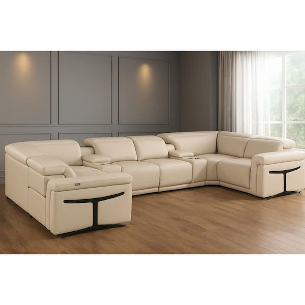 172.00 in. Square Arm 8-Piece Leather U-Shaped Sectional Sofa in Beige
