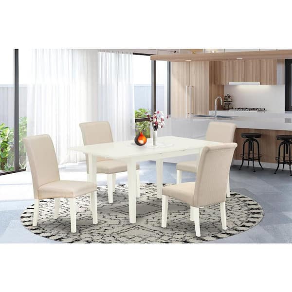 East West Furniture 5-Piece Rectangular Linen White Finish Solid Wood Top-Upholstered Dining Room Set with High Back-Seats 4