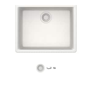 Stonehaven 24 in. Undermount Single Bowl White Ice Granite Composite Kitchen Sink with White Strainer