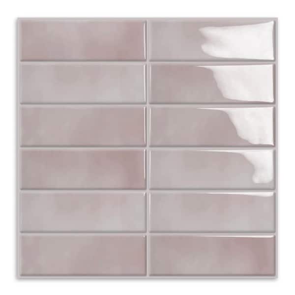 Pink 12 in. x 12 in. Vinyl Peel and Stick Backsplash Tile 10-Pack