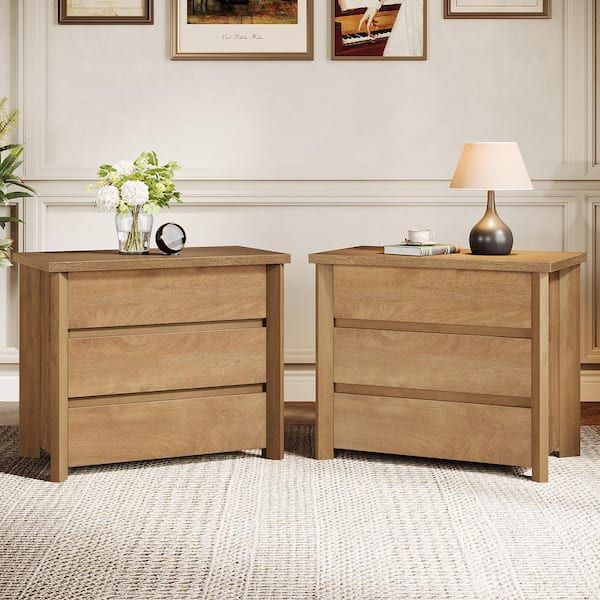 BYBLIGHT Fenley 2 Pieces Simple Wood Grain 3-Drawer 31.5 in. Nightstands Bedside Table, Night Stand with Storage for Bedroom