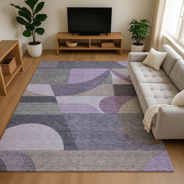 Mayfield Premium Machine Washable Abstract AMF1667 Purple 9 ft. x 12 ft. Area Rug
