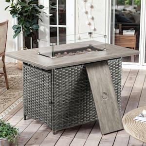 41 In. 50000 BTU Rectangle Gray Wicker Outdoor Gas Fire Pit Table with Volcanic Stone