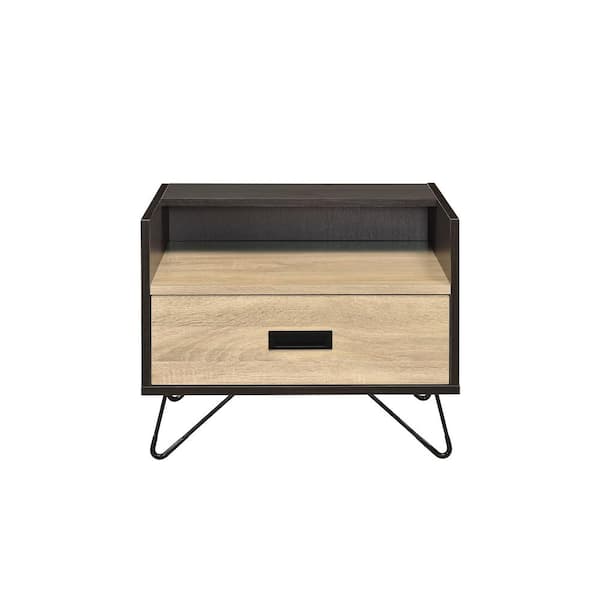 16 in. Melkree in Oak and Black Square Wood Top Accent Table