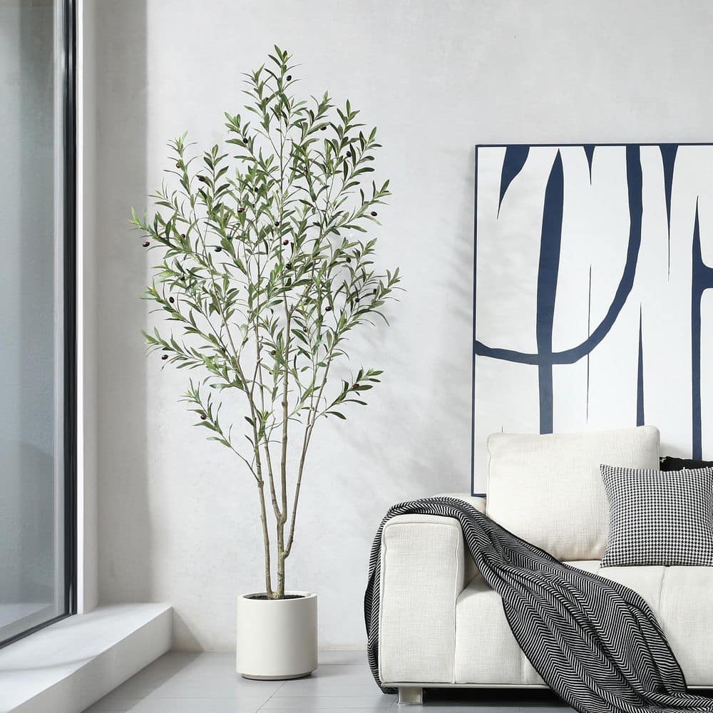 DR.Planzen 7 ft. Artificial Olive Tree with White Planter, Large