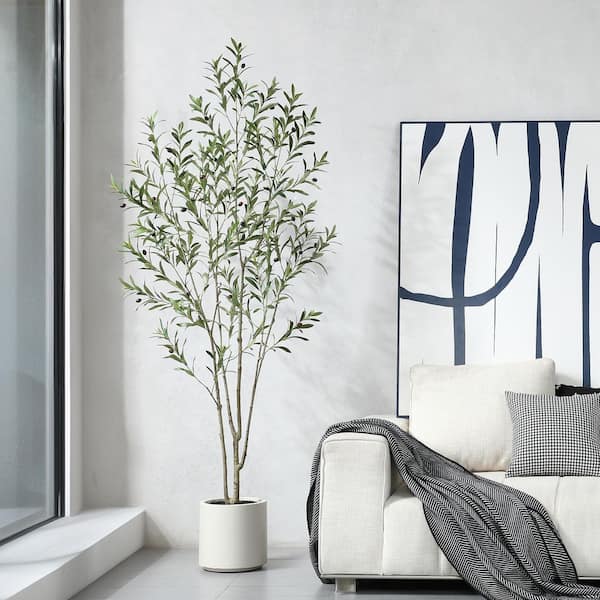 DR.Planzen 7 ft. Artificial Olive Tree with White Planter, Large