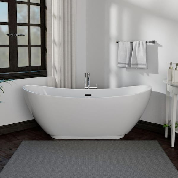 Empava 69 in. Acrylic Flatbottom Double Slipper Freestanding Soaking Bathtub in White with Polished Chrome Overflow and Drain