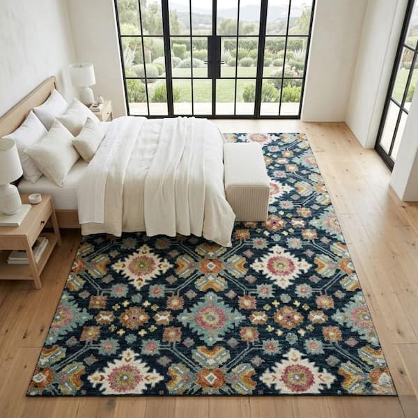 Jackson 8 x 10 Navy Traditional Pattern Area Rug for High Traffic Living Room Dining Room Bedroom