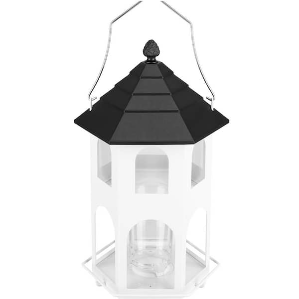 Oyezvary White Metal 4 lbs. Capacity Hanging Bird Feeder with Circular Perch, Easy to Clean andRefill