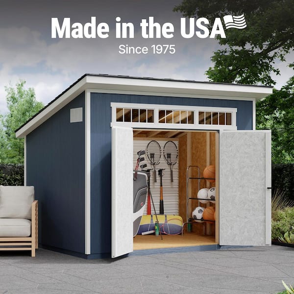 Professionally Assembled Olympia 10 ft. W x 7.5 ft. D Modern Lean-To Wood Shed with Windows Brown Shingle (75 sq. ft.)