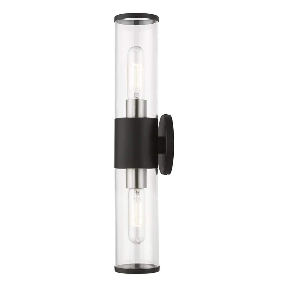 Bancroft Sleek Black Steel 2-Light Vanity Sconce with Clear Glass