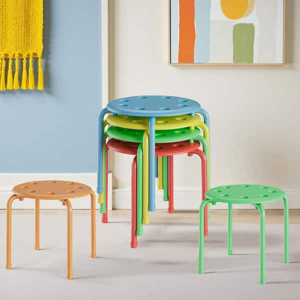 6-Pack 12 in. Stackable Plastic Stools for Kids Classroom and Daycare Chairs with Non-Slip Feet, Multi-Colored Seating