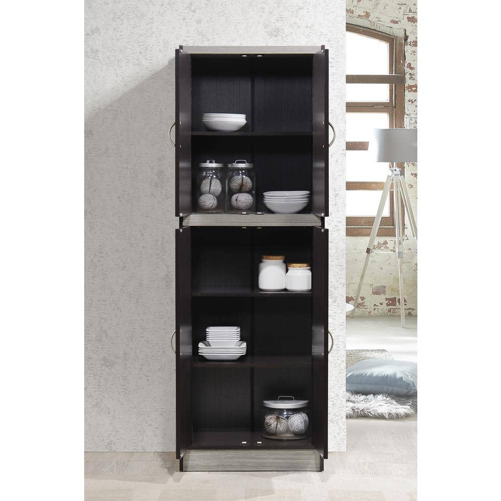 Tall Chocolate-Grey 4-Door Compressed Wood Kitchen Pantry