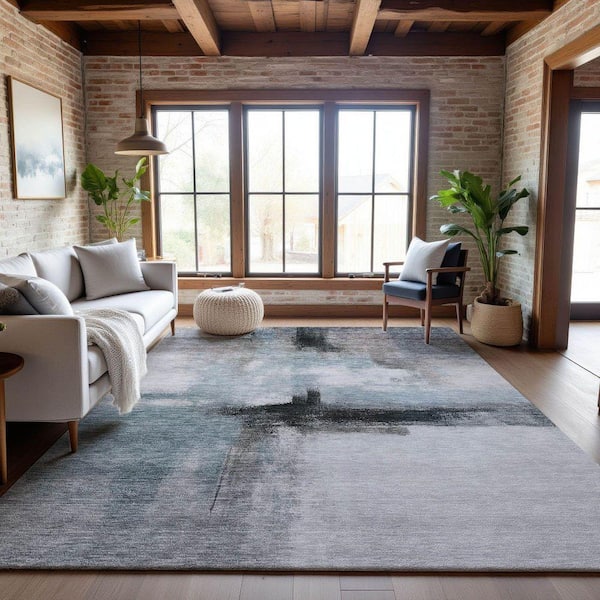 Mayfield Premium Machine Washable Abstract AMF1097 Blue 9 ft. x 12 ft. Area Rug