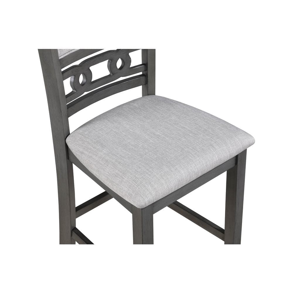 Gray Solid Wood Counter Table with Storage and 2 Chairs