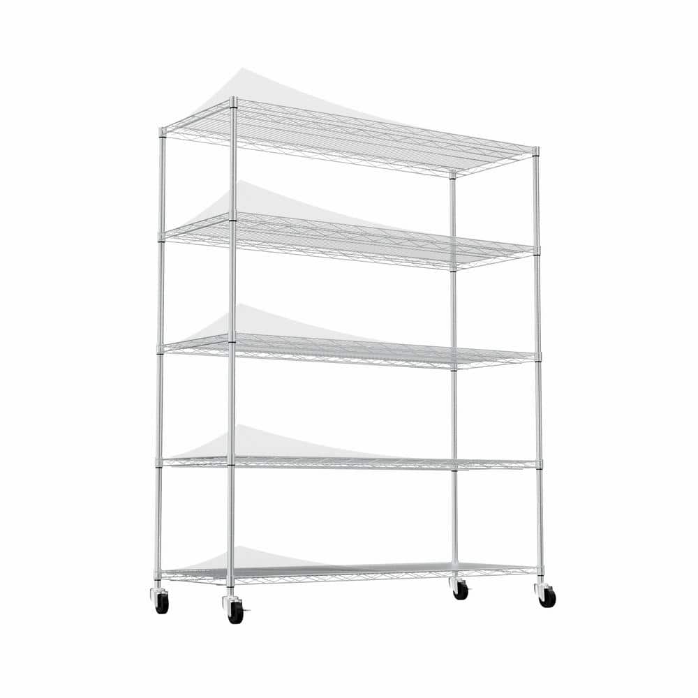 59.45 in. W x 71.65 in. H x 24.02 in. D 5-tier Steel Rectangular Shelf with Wheels, Feet and Shelf Liners in Sliver price history on PriceWatchPro