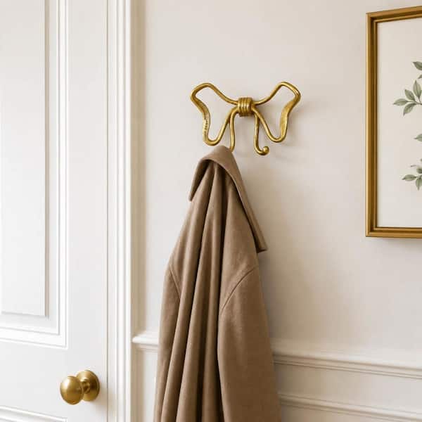 8.25 in. x 1.75 in. Gold Bow Wall Hook Decorative Wall Shelf