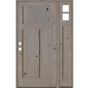 46 in. x 80 in. Knotty Alder 3 Panel Right-Hand/Inswing Clear Glass Grey Stain Wood Prehung Front Door w/Right Sidelite
