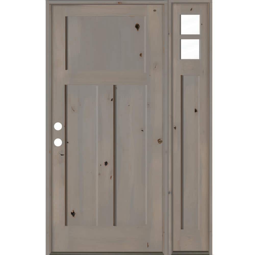 50 in. x 80 in. Knotty Alder 3-Panel Right-Hand/Inswing Clear Glass Grey Stain Wood Prehung Front Door w/ Right Sidelite price history on PriceWatchPro