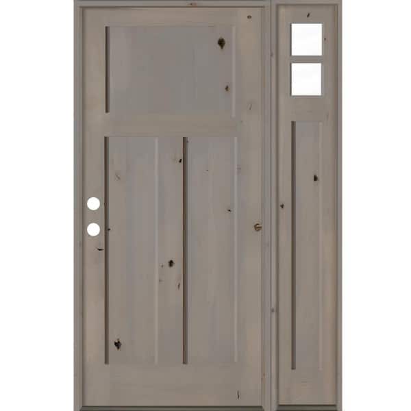 Krosswood Doors 50 in. x 80 in. Knotty Alder 3-Panel Right-Hand/Inswing Clear Glass Grey Stain Wood Prehung Front Door w/ Right Sidelite