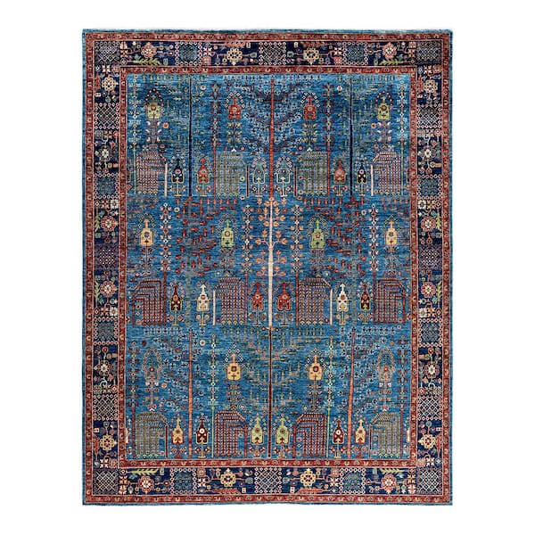 Serapi Light Blue 8 ft. x 10 ft. Tribal Wool Indoor Area Rug