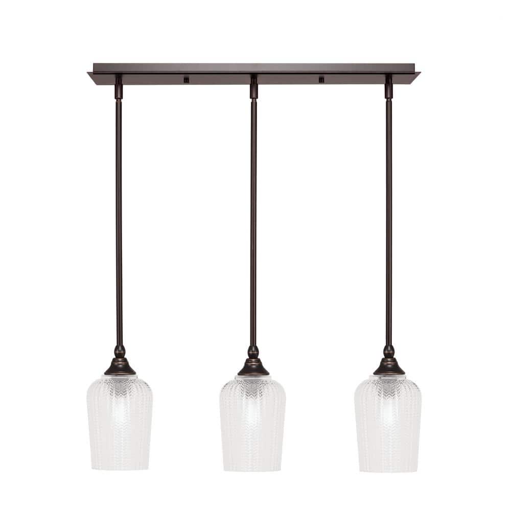 Livingston 100-Watt 3-Light Brown Shaded Pendant Light with 5 in. Clear Gla