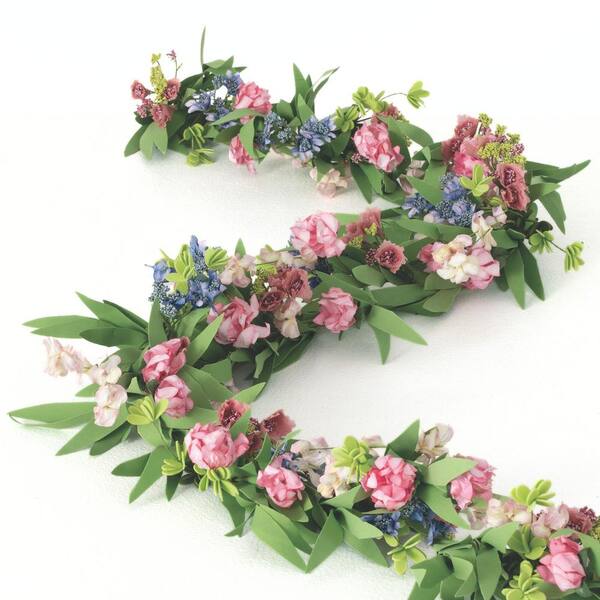 SULLIVANS 6 ft. Artificial Mixed Flower Spring Garland, Pink