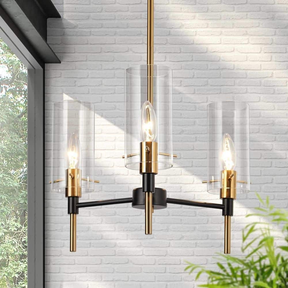 Modern 3-Light Black/Brass Chandelier Lighting, Mid-Century Pendant Light with Cylinder Clear Glass Shades for Kitchen price history on PriceWatchPro