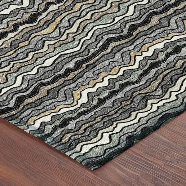 Chantille Machine Washable Indoor/Outdoor Abstract ACN2436 Black 5 ft. x 7 ft. 6 in. Area Rug