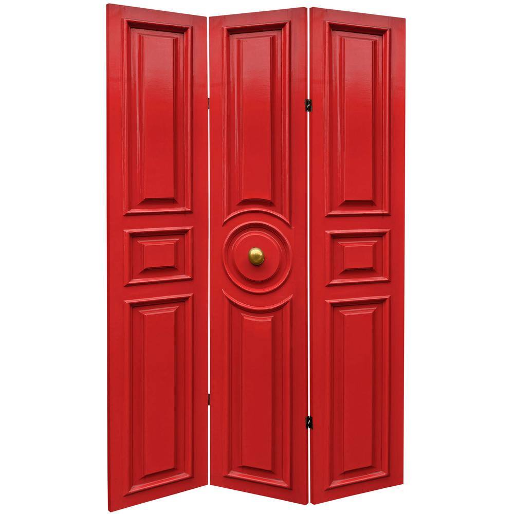 Mediterranean Blue and Red 3-Panel Folding Room Divider
