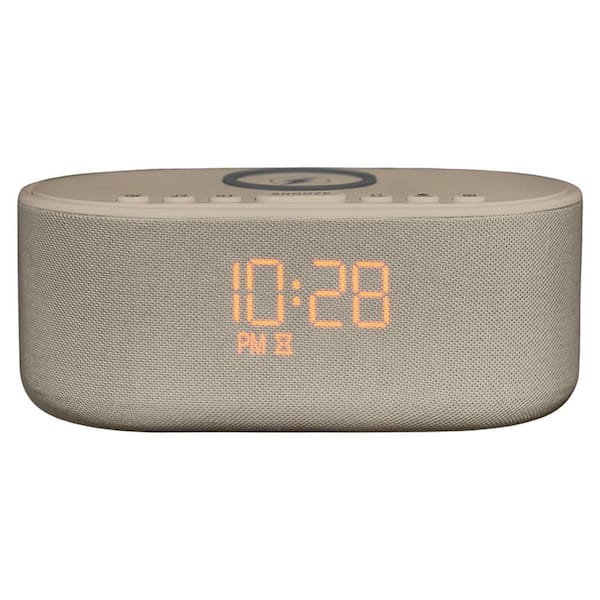 Putty White LED Digital Plastic Multi-Functional Alarm Clock w/ Bluetooth Speaker and Wireless Charging Wall Table Clock